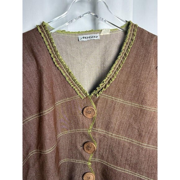 Vintage Molato 2 Piece Brown Denim Green Ruffled Jacket & Skirt Set Sz M - Picture 4 of 9